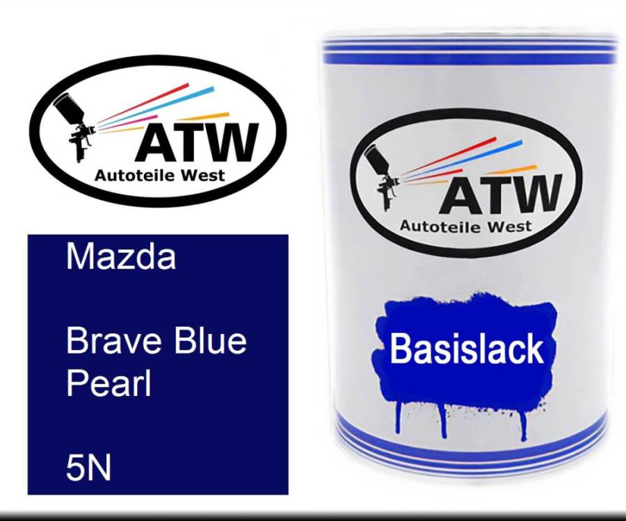 Mazda, Brave Blue Pearl, 5N: 500ml Lackdose, von ATW Autoteile West.